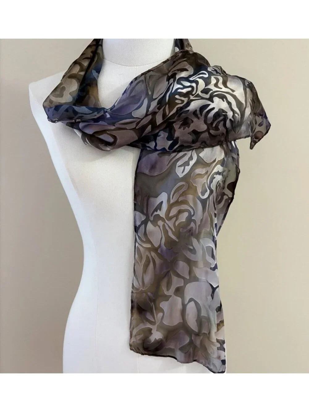 Vintage Iridescent Burnout Velvet Scarf 44X10 Abstract Floral Sheer Elegant Luxe